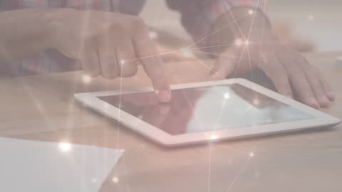 Business Professional Using Tablet with Digital Network Overlay