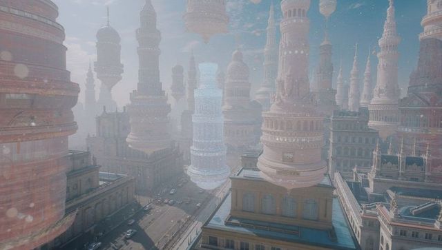 Futuristic Metropolis with Floating Tiered Towers