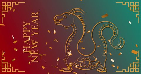 chinese new year celebration with dragon illustration and happy new year text - Download Free Stock Images Pikwizard.com