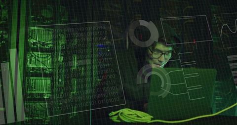 Cyber Hacker in Data Warehouse with Digital Overlay Elements - Download Free Stock Images Pikwizard.com