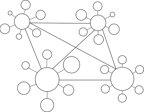 Black molecules connected on transparent background