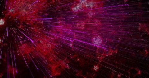 Radiating Magenta Nebula Rays: Fractal Particle Beams and Spherical Lattice Energy