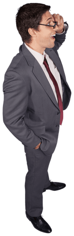 Transparent Businessman Touching Glasses While Thinking