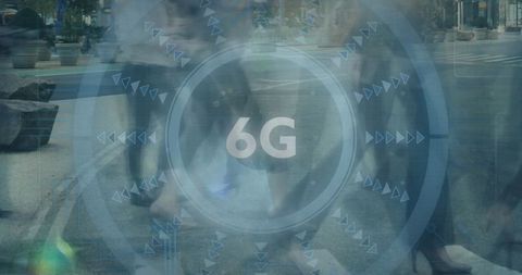 6g network and technology scanning concept with fast motion pedestrians