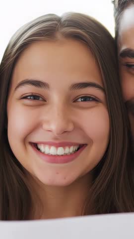 Teenage Girl Smiling, Showing Paper While Man Leaning In | Vertical Video Joyful Connection