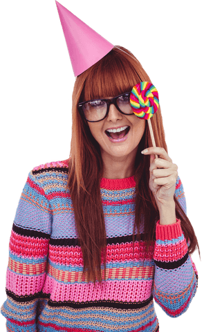 colorful celebration with smiling woman holding lollipop - Download Free Stock Videos Pikwizard.com