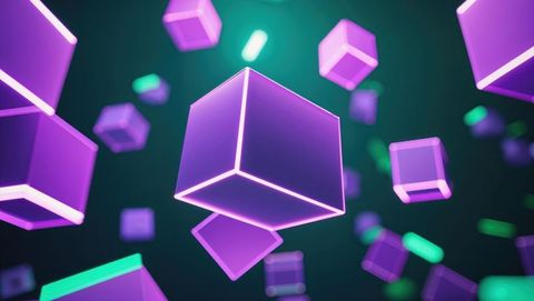 Floating neon purple cubes in futuristic digital scene