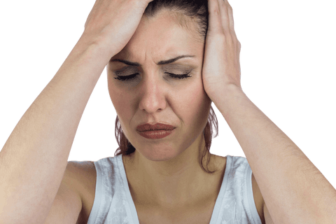 Transparent Woman Holding Head Stressed Expression