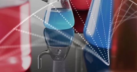 Scientific exploration with dna overlay on laboratory glassware