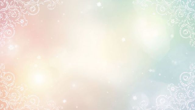 Pastel gradient stationery header with white filigree corners, bokeh glow and ornamental lacework
