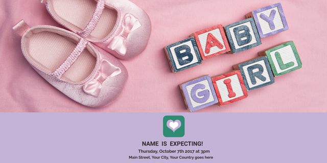 Pink Baby Girl Announcement with Shoes and Blocks - Download Free Stock Templates Pikwizard.com