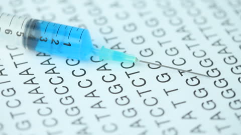 Syringe with Liquid Solution on Gene Sequence Print