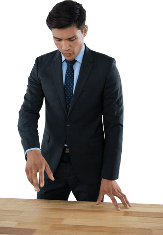 Transparent businessman gesturing during meeting interaction