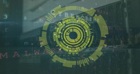 Digital interface with cybersecurity threat and data processing visuals
