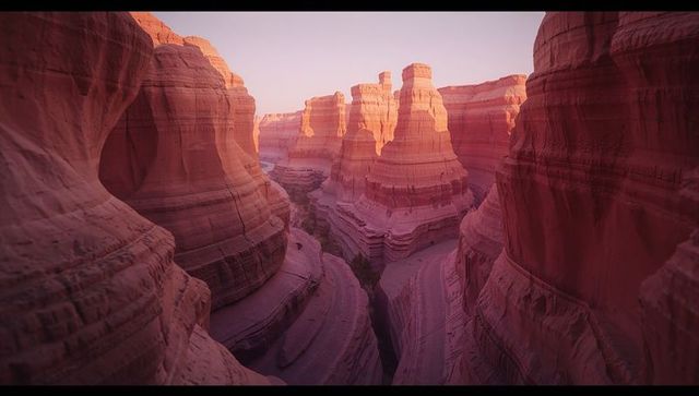 Canyon Chasm Through Majestic Sandstone Spires at Sunset