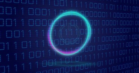 Neon Power Icon Over Binary Code on Digital Screen - Download Free Stock Images Pikwizard.com