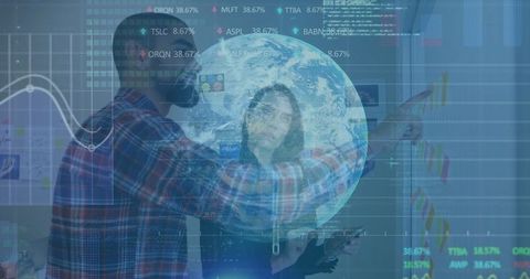 Business Team Analyzing Data with Modern Technology Overlays