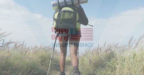 Independence Day Celebration Outdoors with Hiker