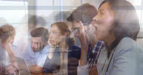 Animated Overlay of People in Modern Office Meeting