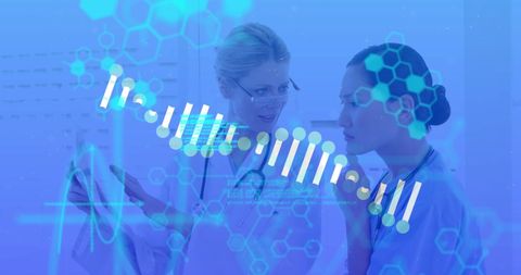 Diverse Female Doctors Analyzing DNA and Digital Data