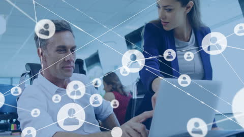 Business Team Collaborating with Network Connections Overlay