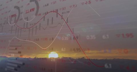 Sunrise and Financial Data Blend Symbolizing Market Watch