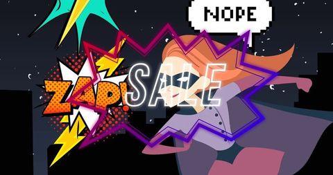 Colorful Superhero Pop Art Graphic with Sale Message - Download Free Stock Images Pikwizard.com