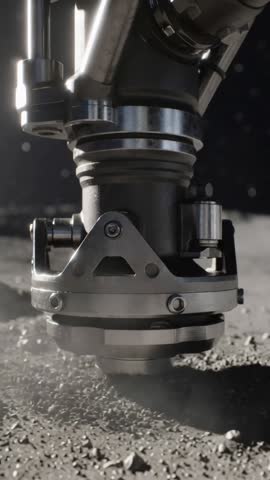 Spinning rotary cutter testing on abrasive surface ejecting dust and debris in vertical lab video