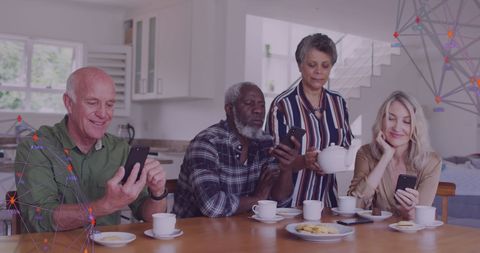 Diverse Seniors Engaging with Technology in Cozy Home Setting