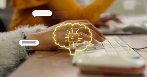 Person engaged with ai technology on computer keyboard