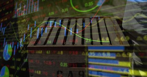 Innovative financial analytics overlaying a vintage wooden crate