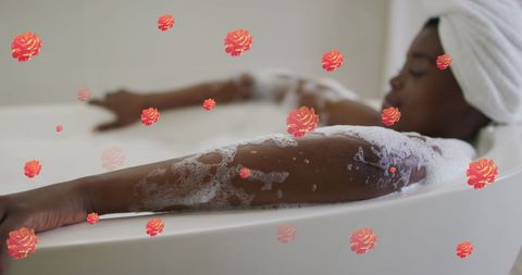 Relaxing spa bath with floral digital overlay