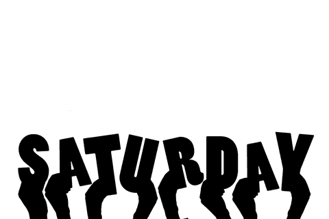 Saturday text with hand illustrations on transparent background