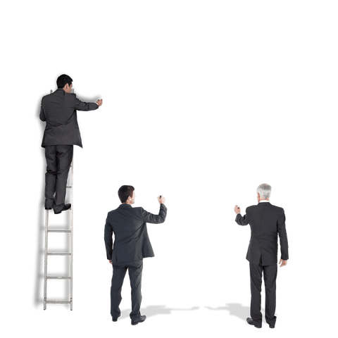 Businessmen Illustrating Concepts on Transparent Graphics