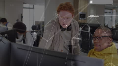 Business Team Analyzing Global Digital Network in Office