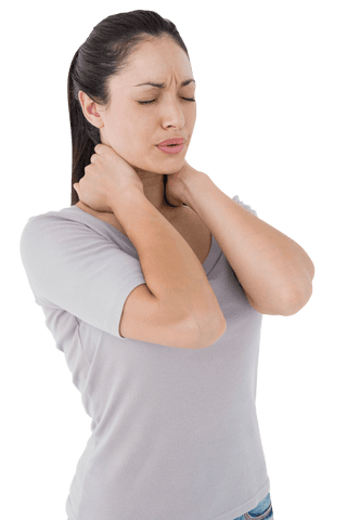 Brunette Woman Suffering Neck Pain Transparent Background - Download Free Stock Videos Pikwizard.com