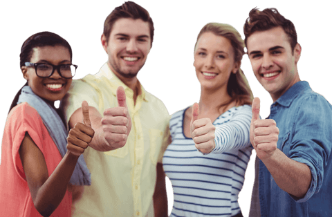 Transparent diverse team giving thumbs up for success