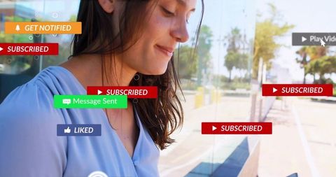 Woman experiencing digital interaction with notification overlays