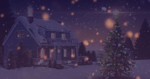Cozy Cabin in Winter Wonderland with Christmas Lights