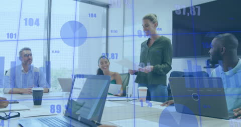 Diverse Team Collaborating on Data Analysis, Technology Office Environment