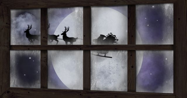 Christmas Eve Santa and Reindeer Silhouette Through Window - Download Free Stock Images Pikwizard.com