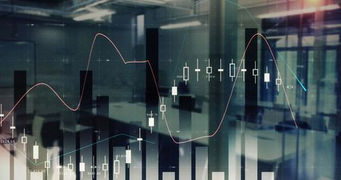 Financial data analysis overlay in modern office environment
