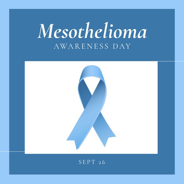 Square image of mesothelomia text with blue ribbon. Healthcare and medicine, mesothelomia and cancer awareness campaign.