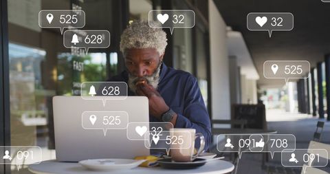 Cheerful Businessman Enjoying Lunch with Active Social Media Engagement
