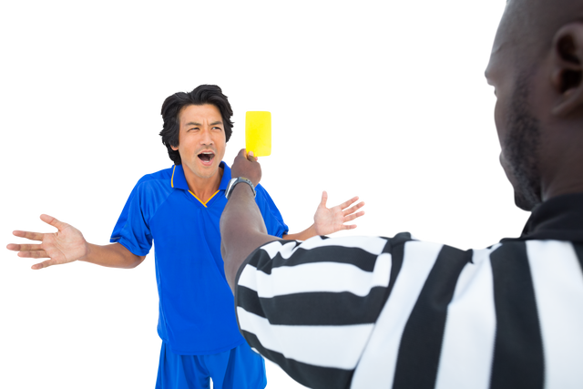 Confused Soccer Player Receiving Yellow Card from Referee Feeling Frustrated Transparent Background - Download Free Stock Videos Pikwizard.com