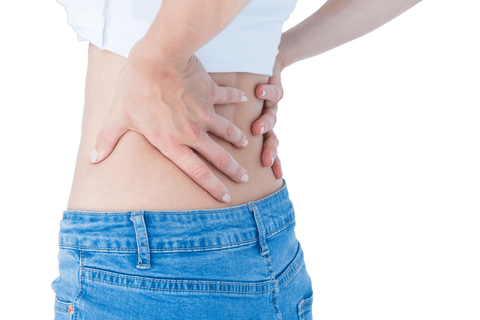 Transparent image of woman suffering from back pain in casual jeans