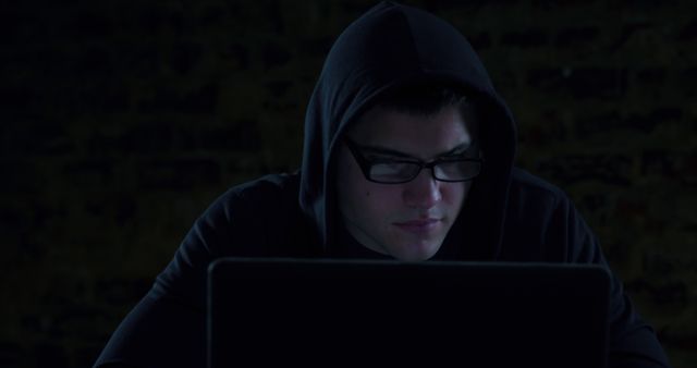 Hacker in Dark Room Working with Computer - Download Free Stock Images Pikwizard.com