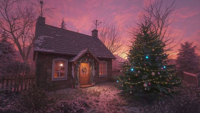 Cozy winter cottage with festive christmas decor