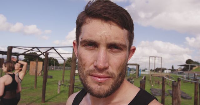 Sweaty Man in Outdoor Gym during Exercise - Download Free Stock Images Pikwizard.com