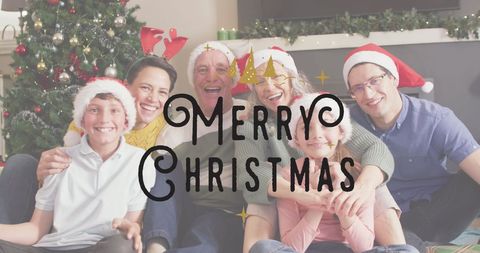 Smiling Family Celebrating Christmas with Santa Hats and Holiday Spirit